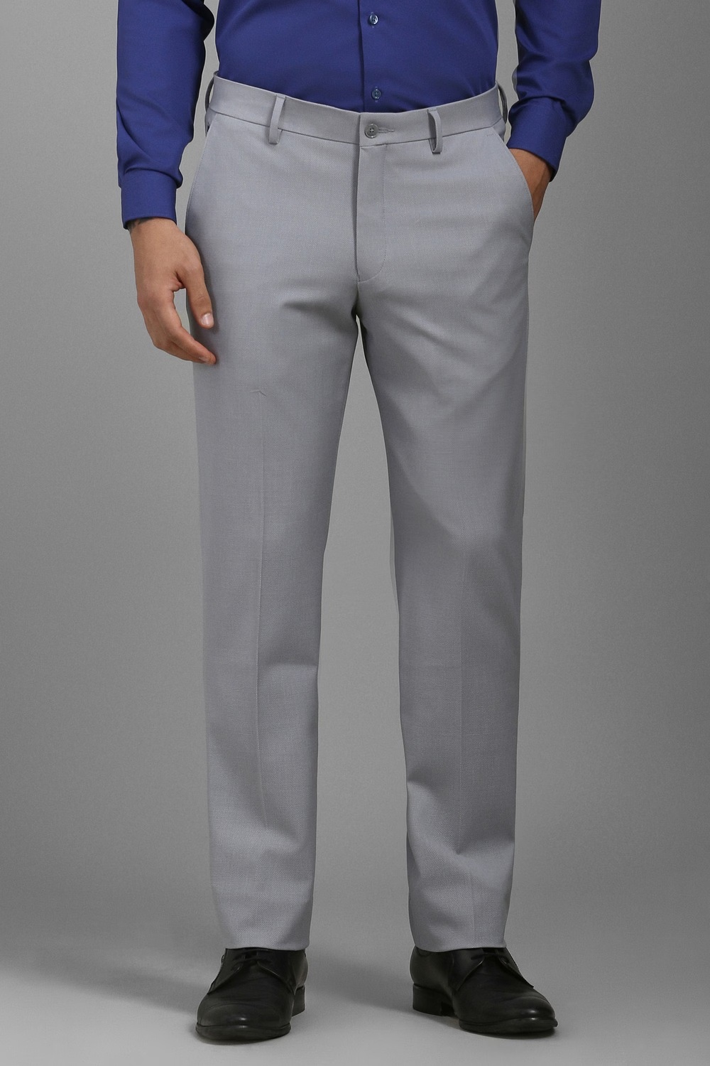 Men Grey Slim Fit Textured Flat Front Formal Trousers-Grey 1 26181-men-grey-slim-fit-textured-flat-front-formal-trousers-grey-1.jpg