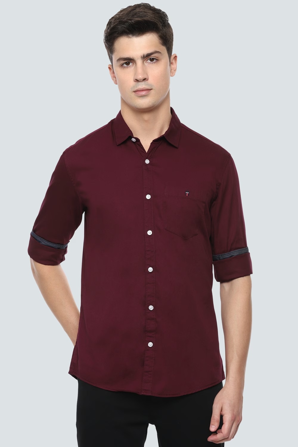 Men Maroon Slim Fit Solid Full Sleeves Casual Shirt-Maroon