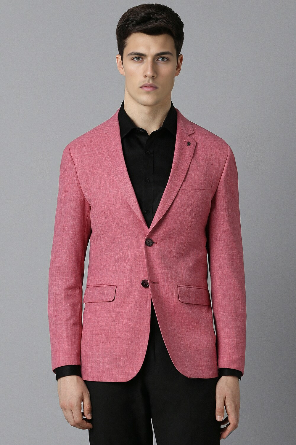 Men Pink Slim Fit Textured Formal Blazer-Pink