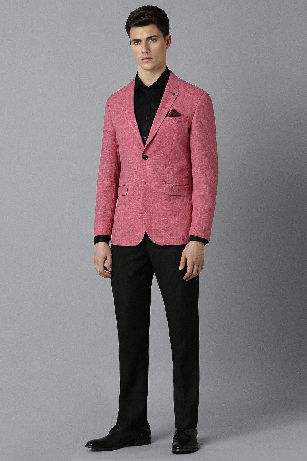 Men Pink Slim Fit Textured Formal Blazer-Pink