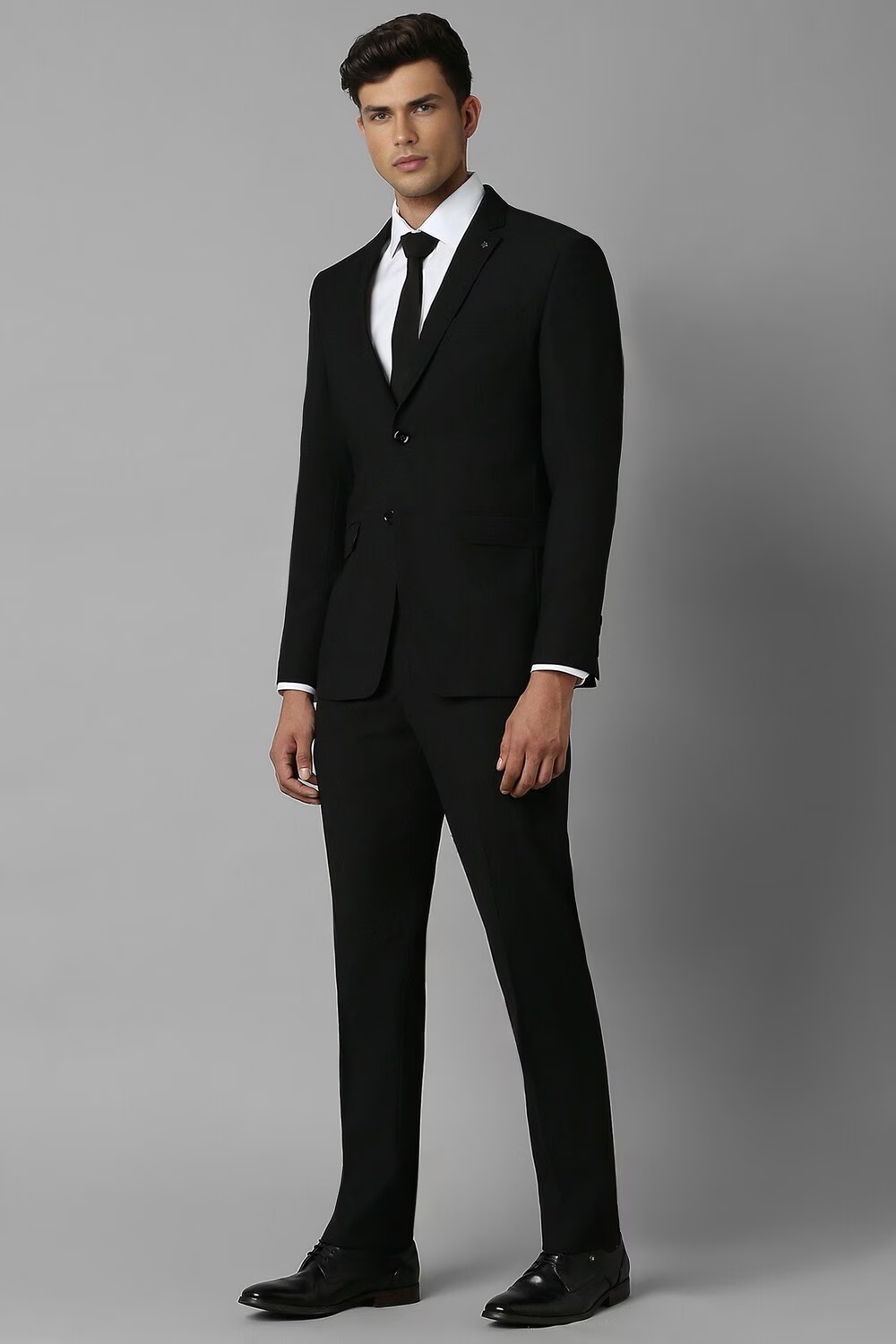 Men Black Slim Fit Solid Formal Two Piece Suit-Black