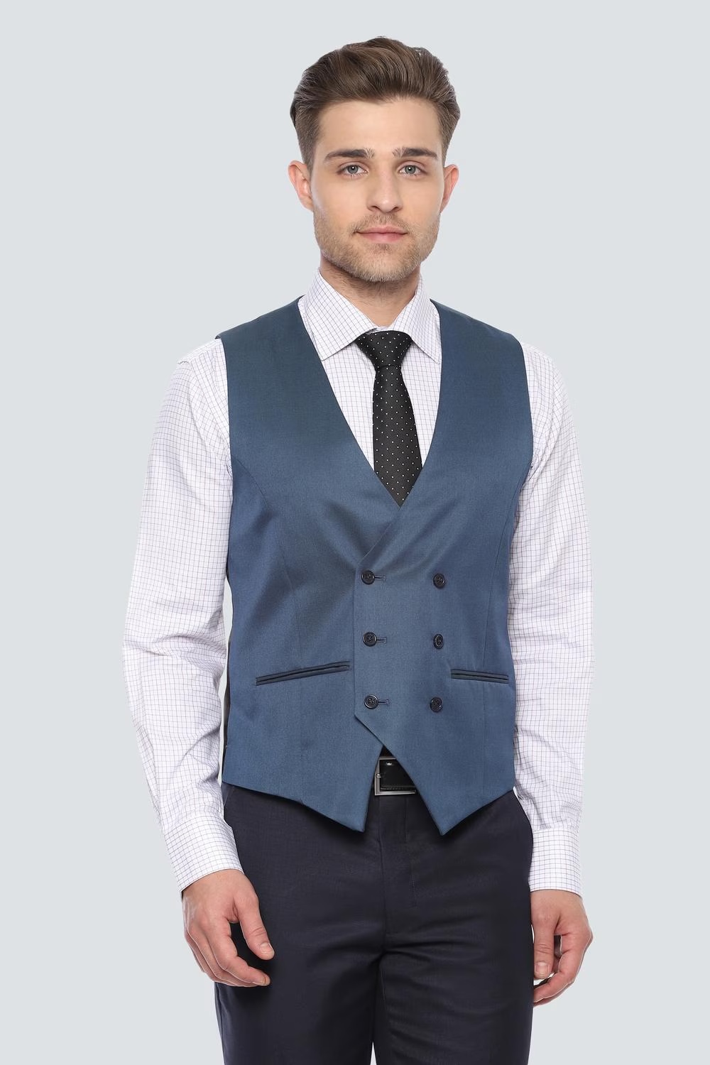 Men Blue Solid Formal Waistcoat-Blue