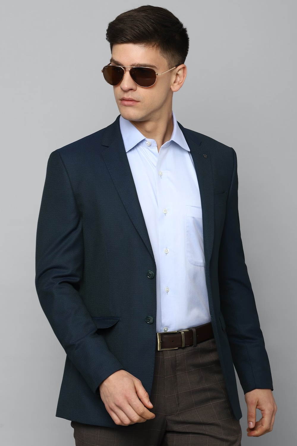 Men Navy Slim Fit Textured Formal Blazer-Navy