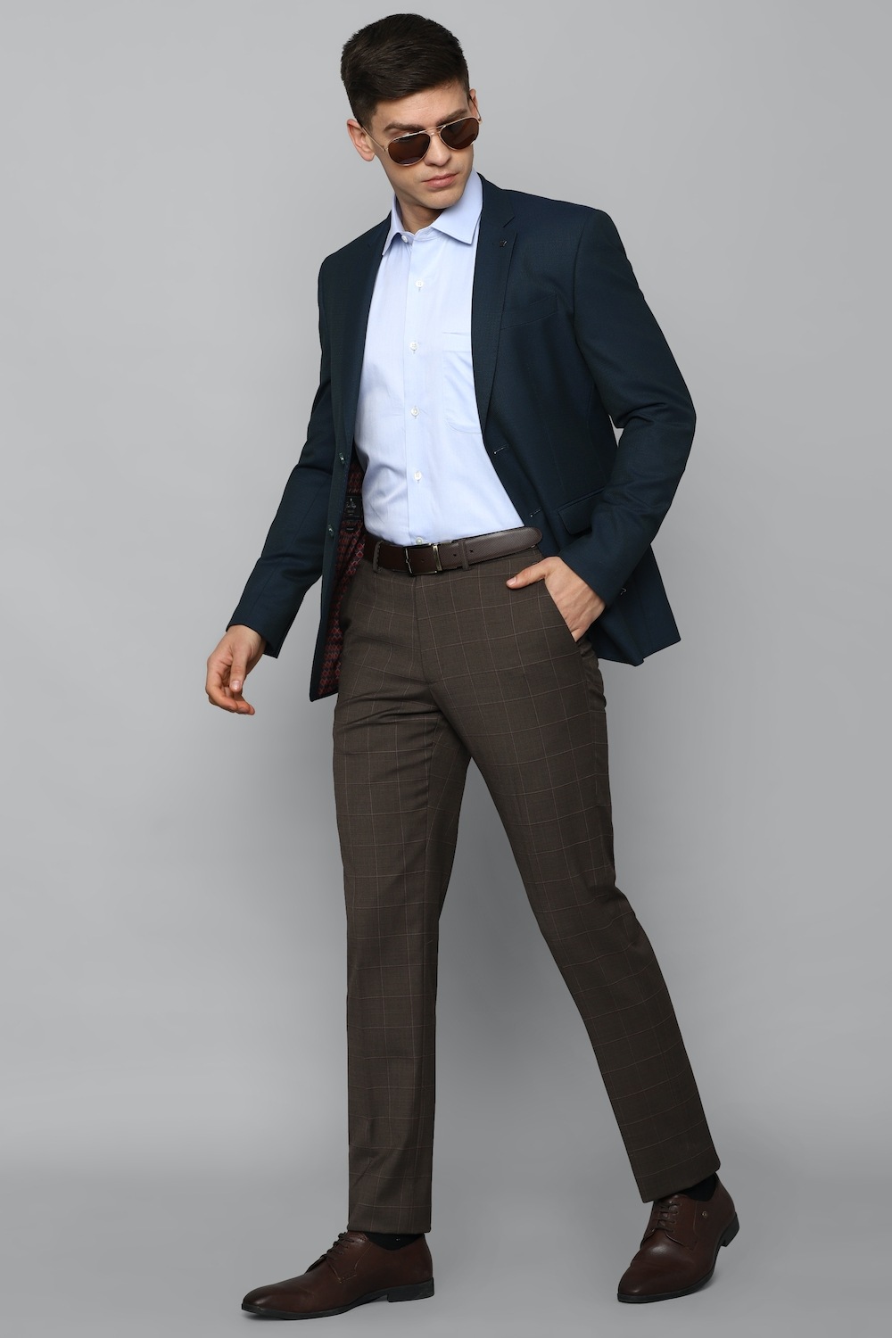 Men Navy Slim Fit Textured Formal Blazer-Navy