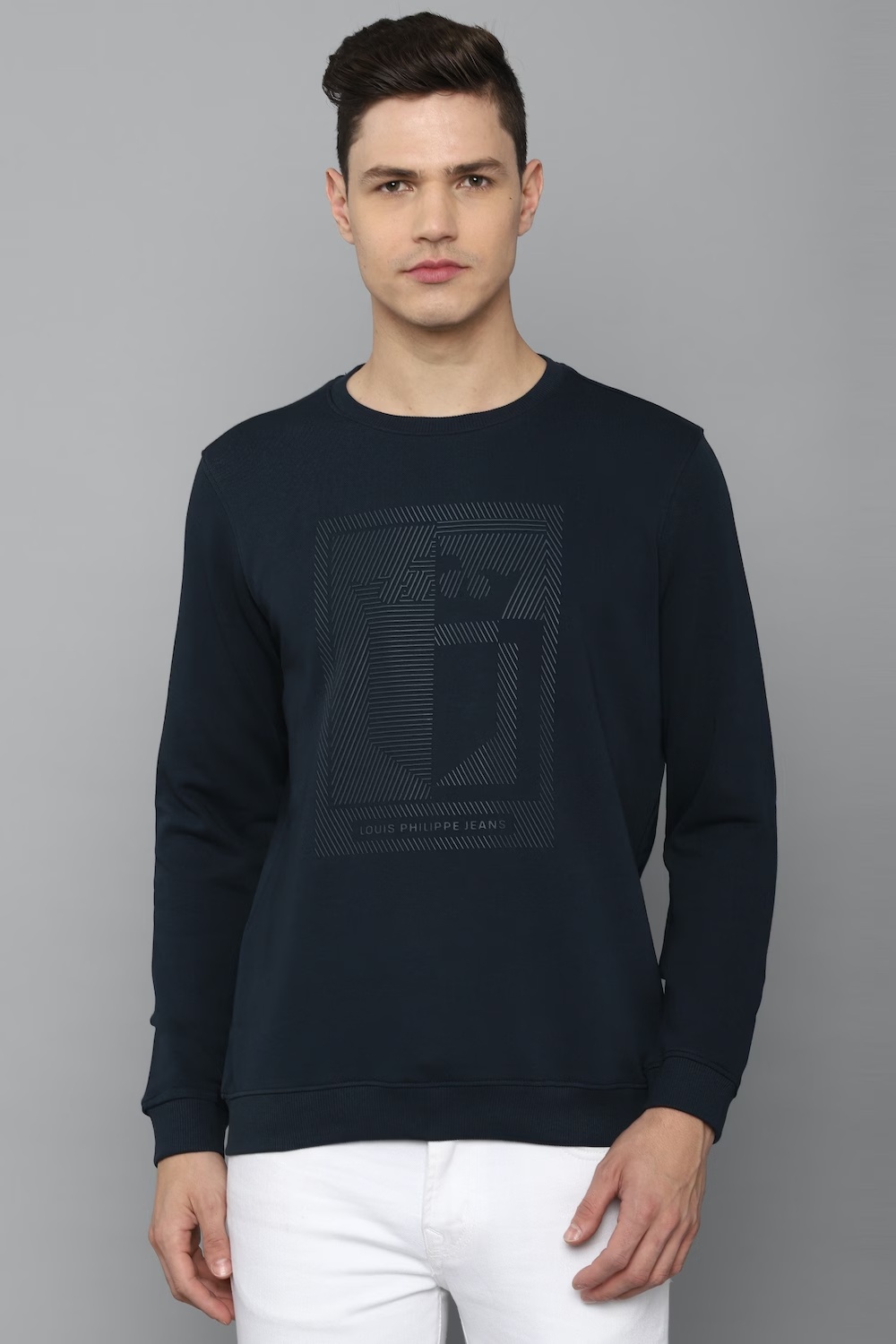Men Casual Navy Graphic Print Sweatshirt-Navy