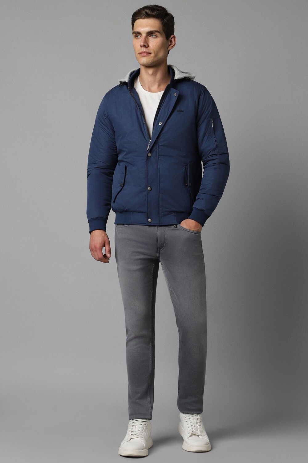 Men Casual Navy Solid Jackets-Navy