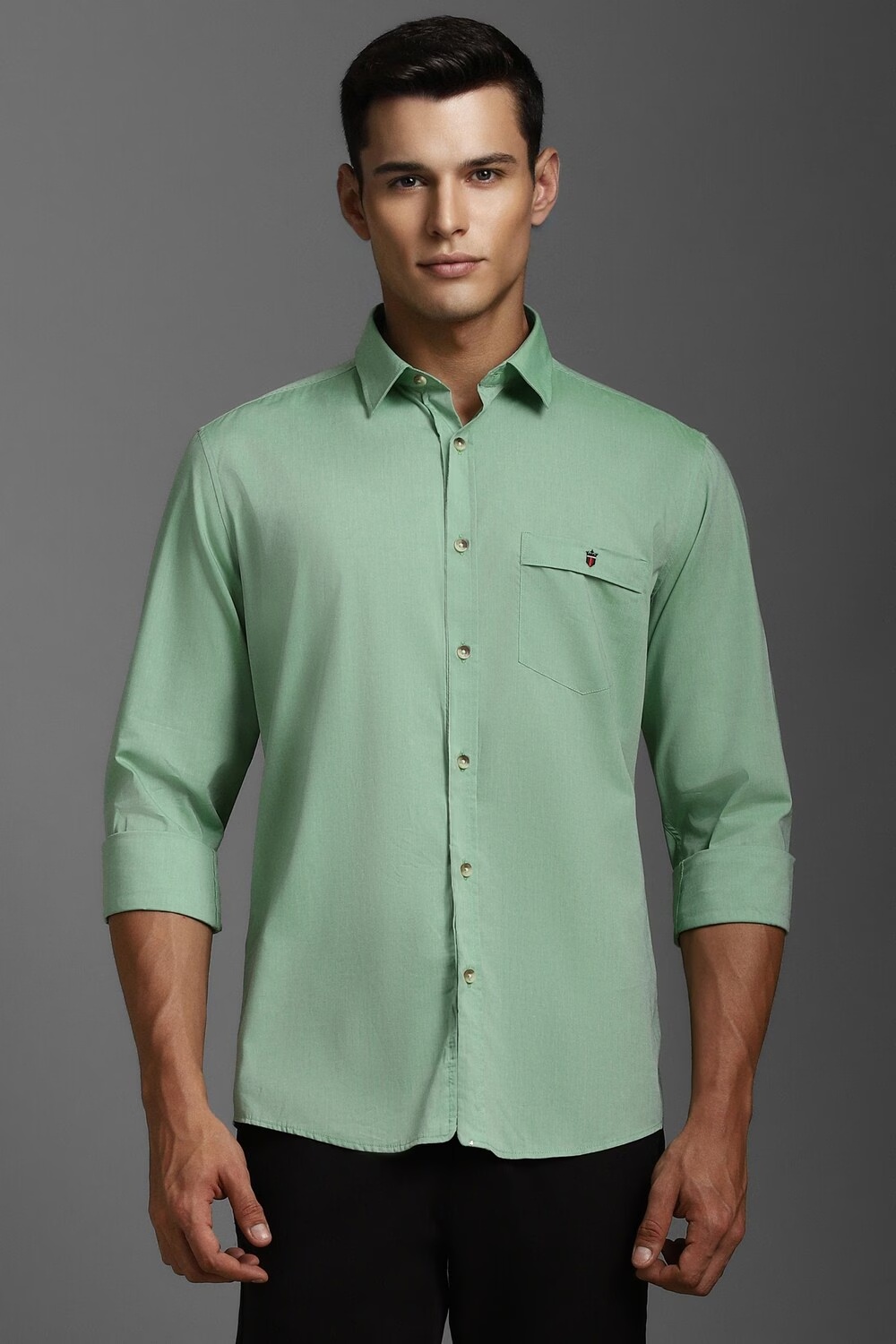 Men Green Slim Fit Solid Full Sleeves Casual Shirt-Green