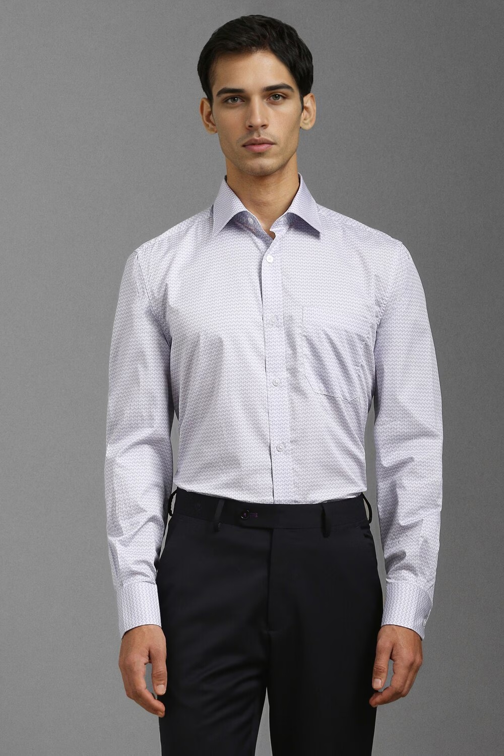 Men Grey Classic Fit Print Full Sleeves Formal Shirt-Grey