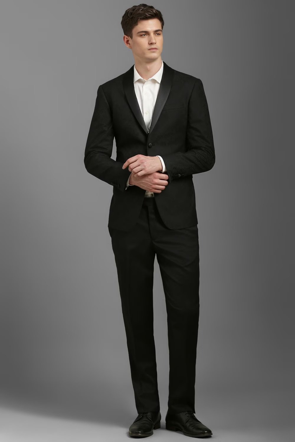 Men Black Slim Fit Textured Formal Two Piece Suit-Black