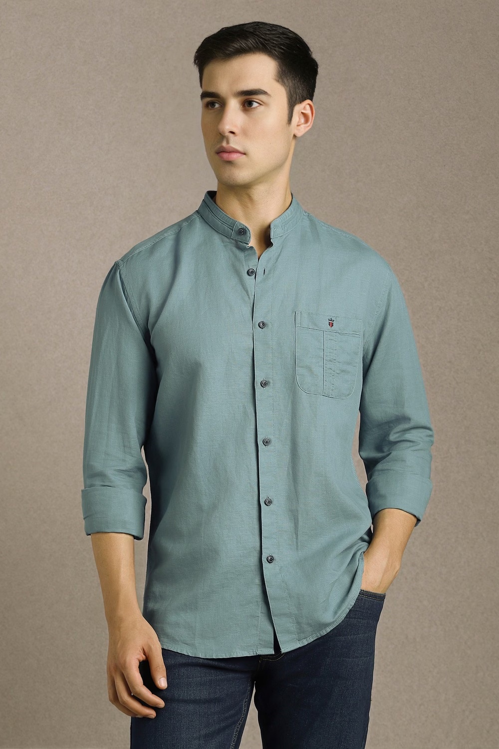 Men Light Blue Solid Full Sleeves Casual Shirt-Light Blue