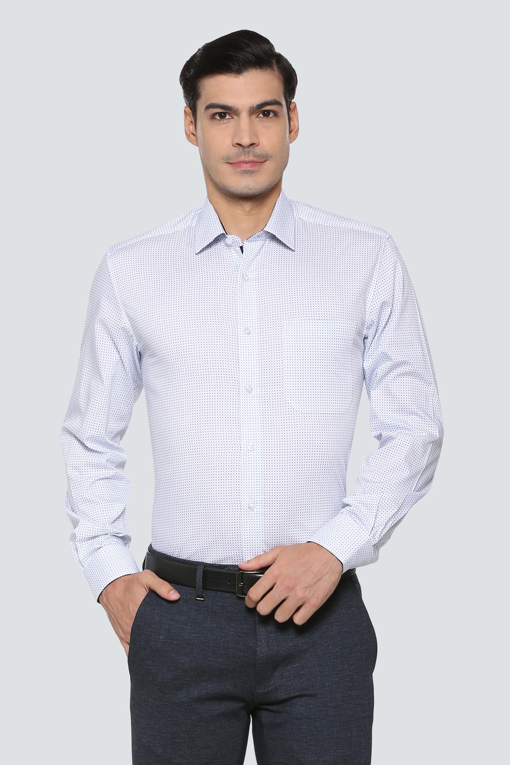 Men White Print Full Sleeves Formal Shirt-White