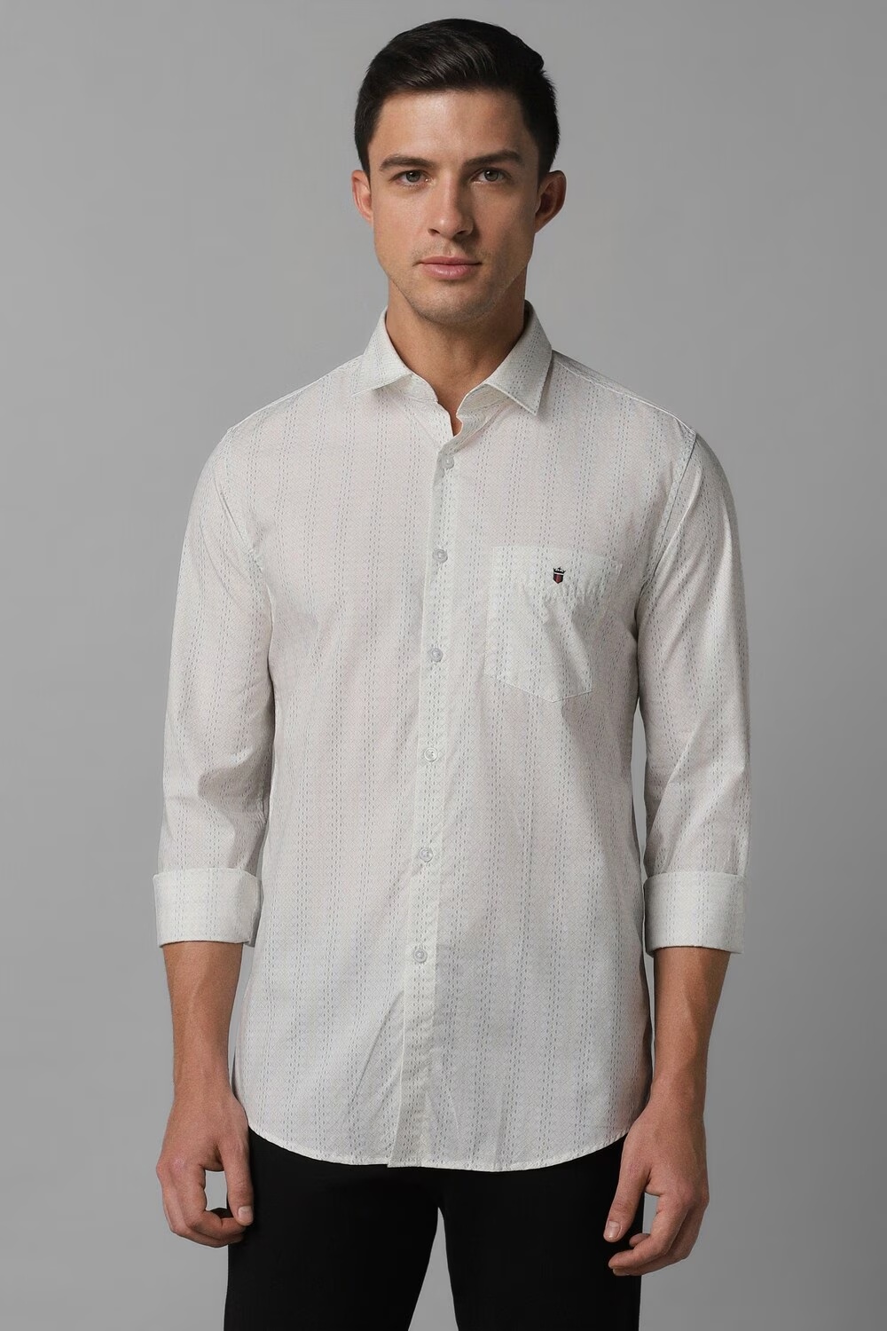 Men Grey Super Slim Fit Print Full Sleeves Casual Shirt-Grey