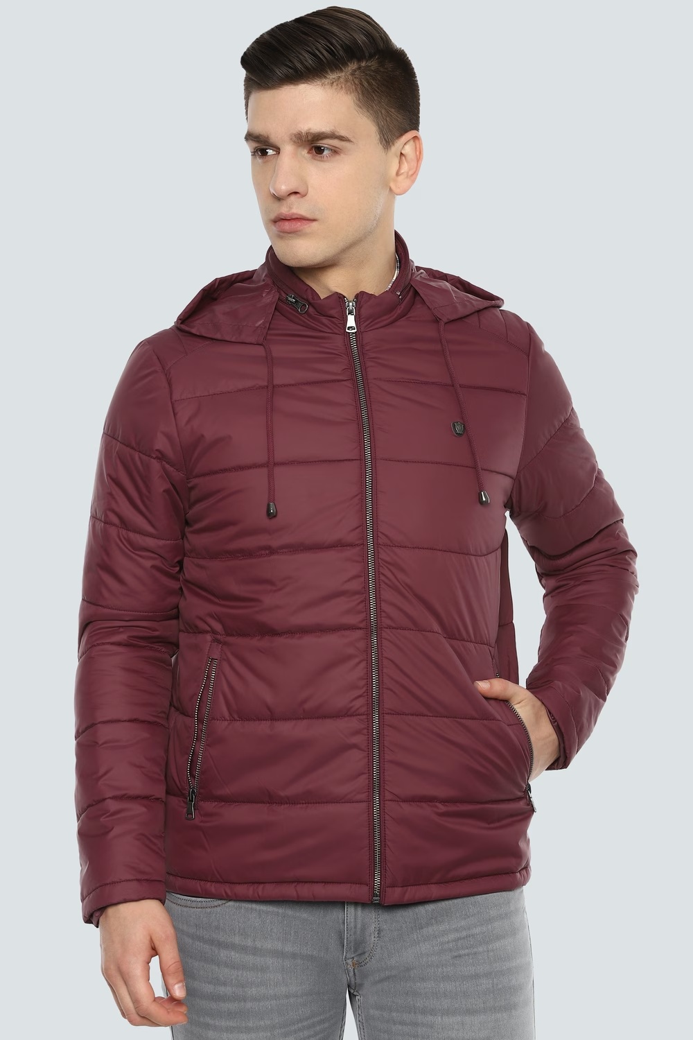 Men Casual Maroon Solid Jackets-Maroon