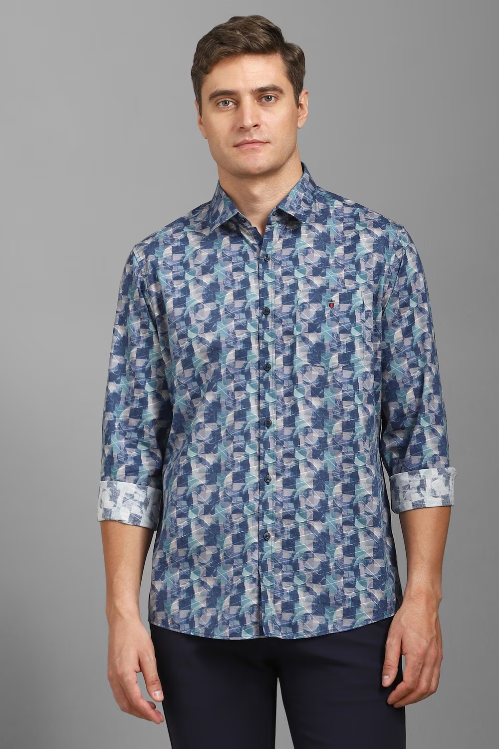 Men Blue Slim Fit Print Full Sleeves Casual Shirt-Blue