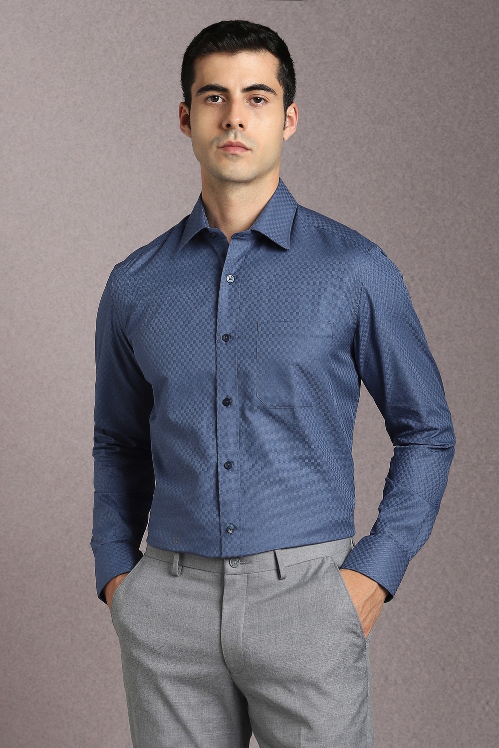 Men Blue Textured Full Sleeves Formal Shirt-Blue