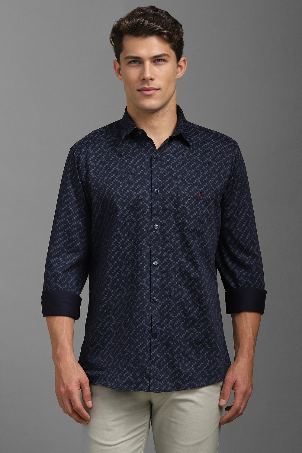 Men Navy Print Full Sleeves Casual Shirt-Navy