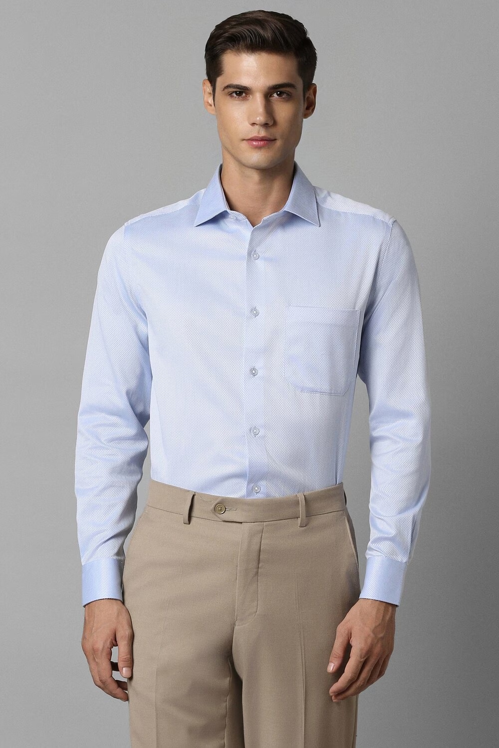 Men Blue Classic Fit Textured Full Sleeves Formal Shirt-Blue