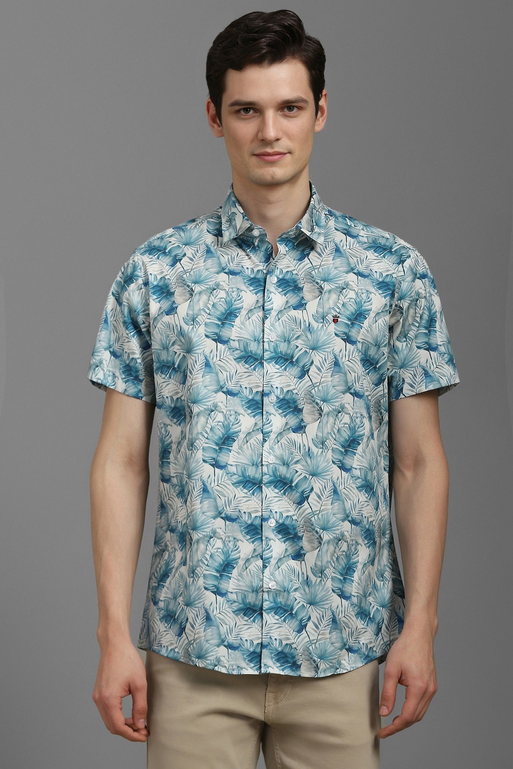 Men Blue Slim Fit Print Half Sleeves Casual Shirt-Blue