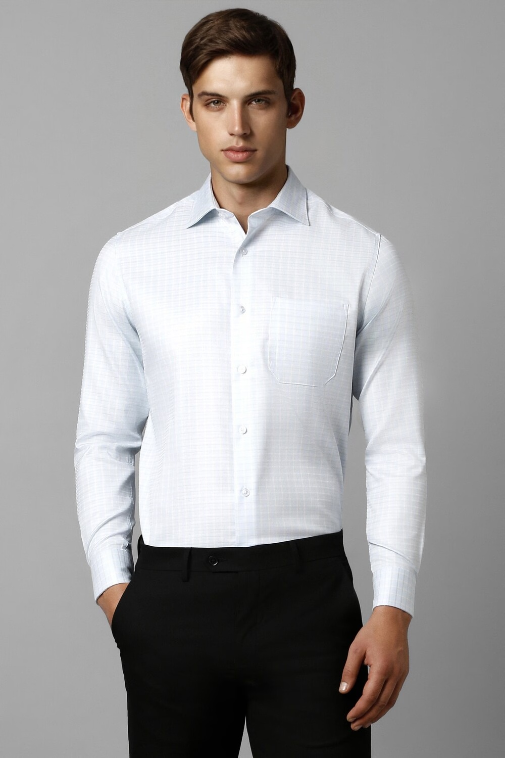 Men Blue Classic Fit Textured Full Sleeves Formal Shirt-Blue