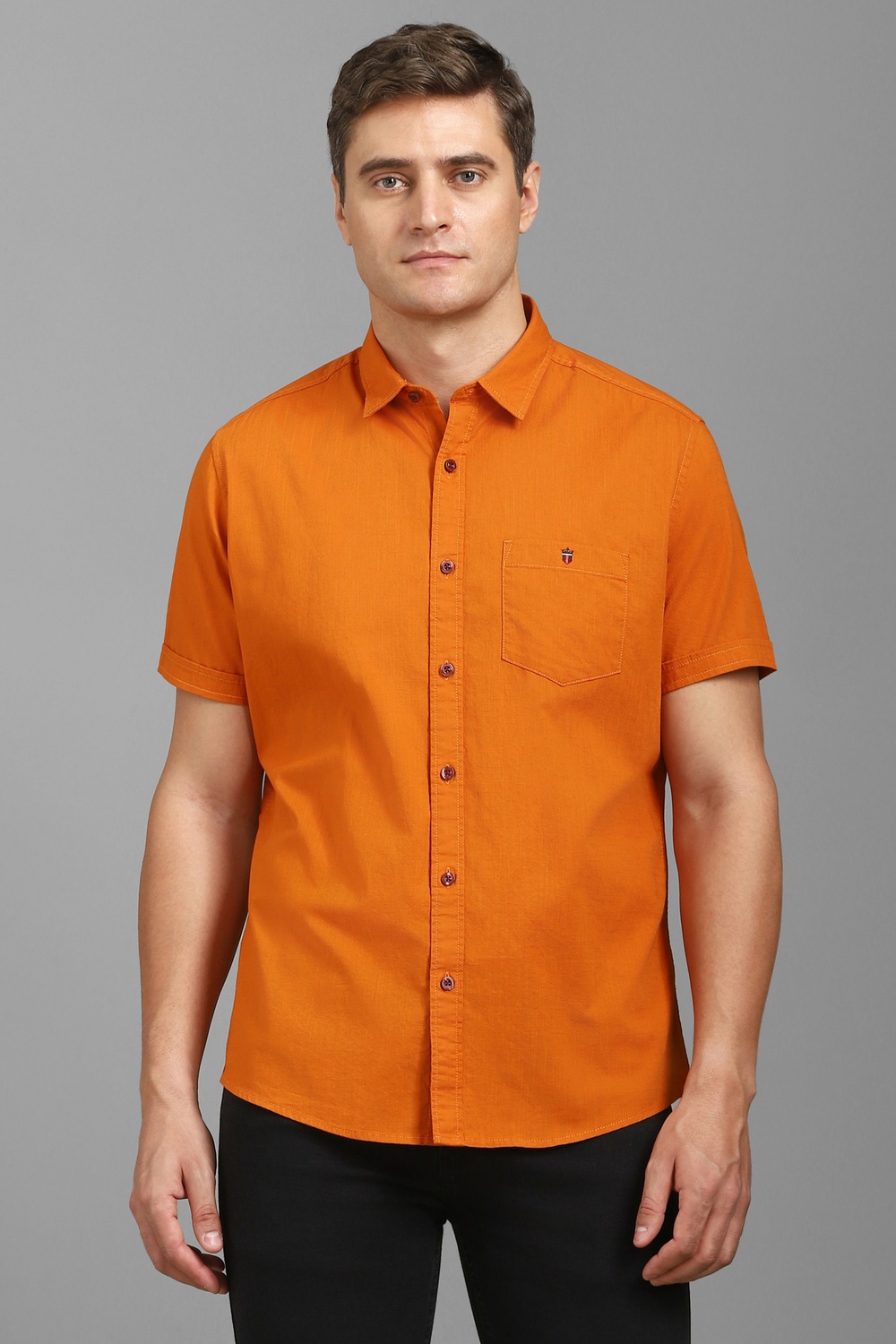 Men Orange Solid Half Sleeves Casual Shirt-Orange