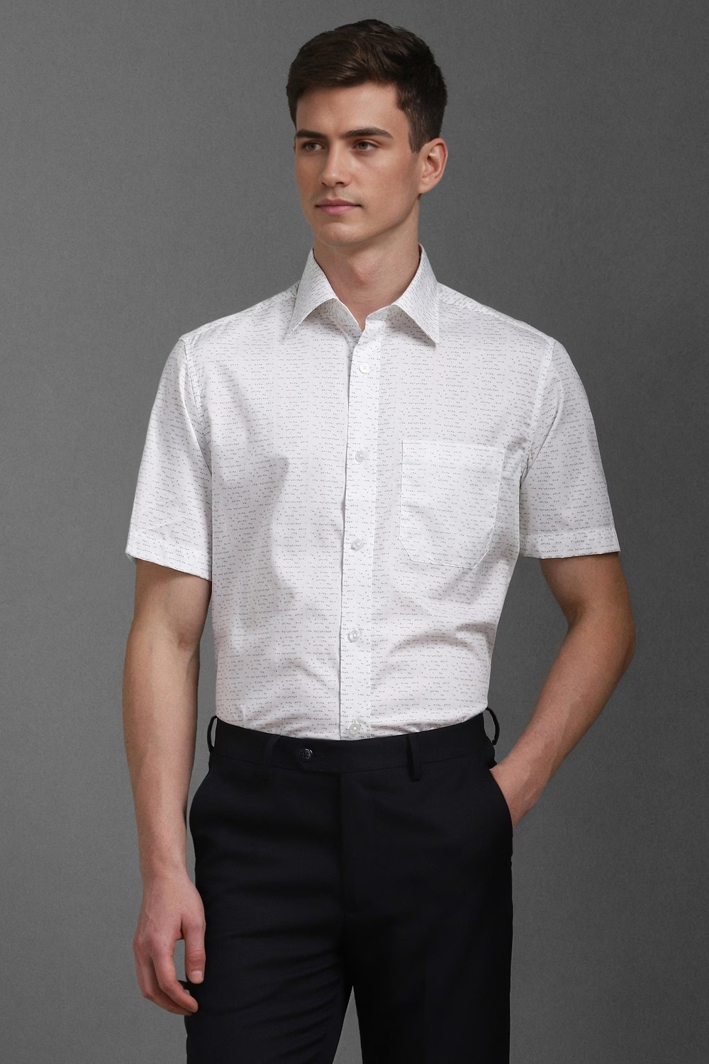 Men White Classic Fit Print Half Sleeves Formal Shirt-White
