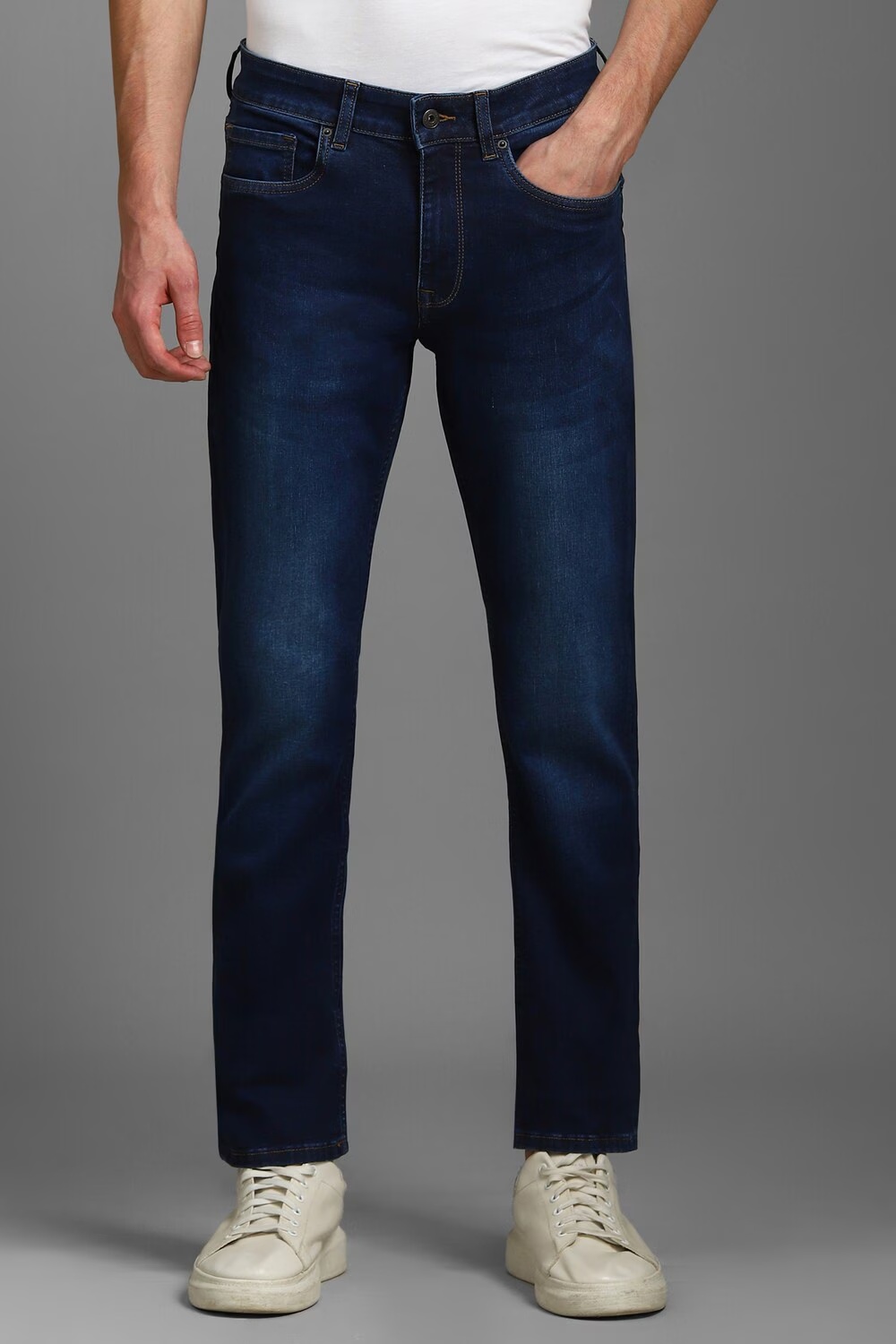 Men Navy Light Slim Fit Jeans-Navy