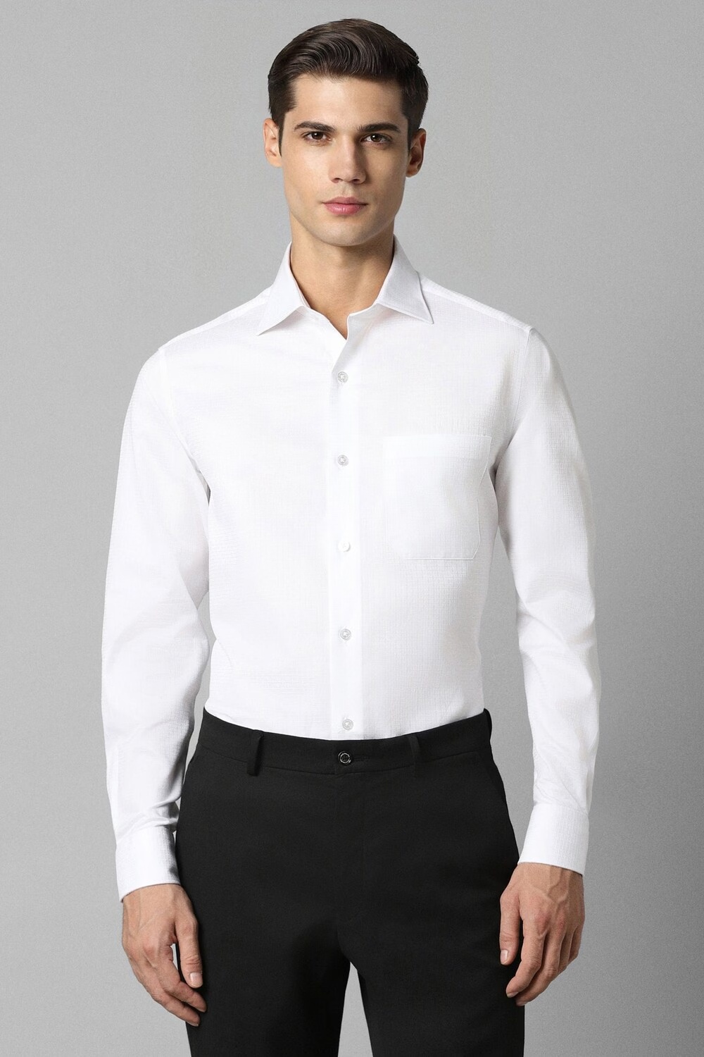 Men White Classic Fit Textured Full Sleeves Formal Shirt-White