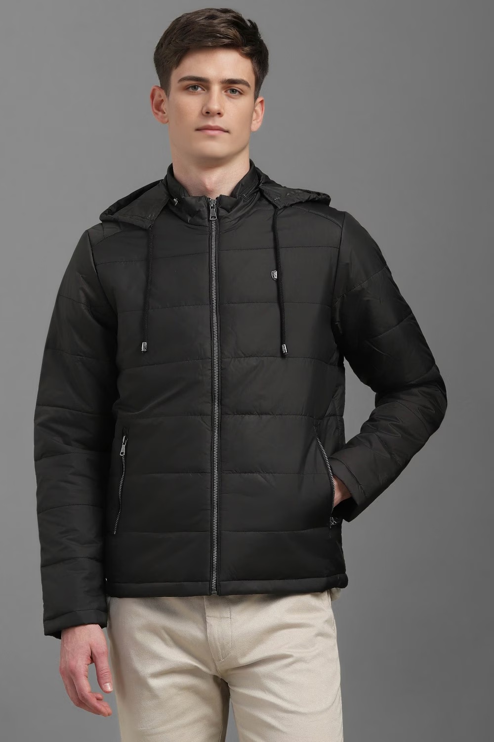Men Casual Black Solid Jackets-Black
