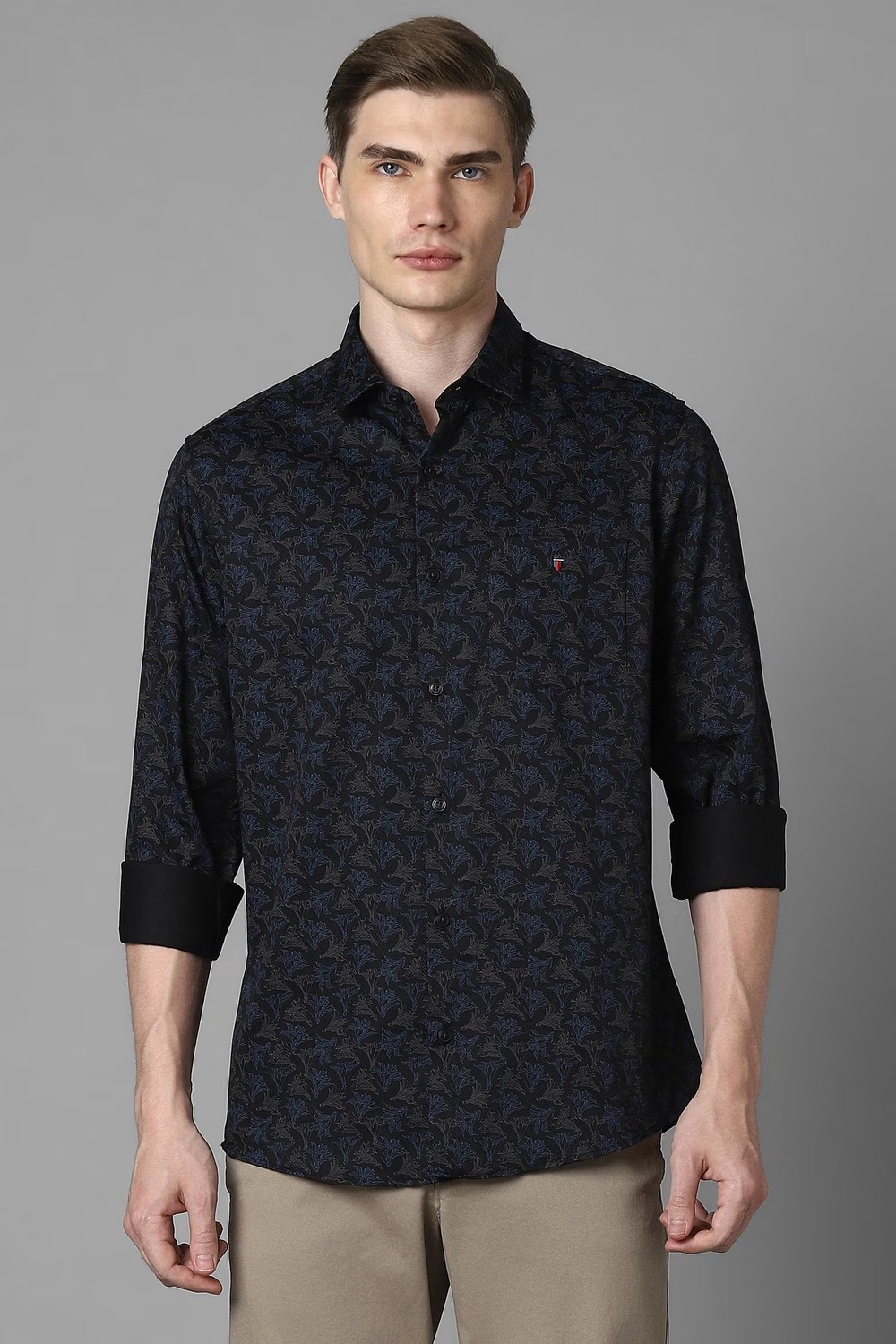 Men Navy Print Full Sleeves Casual Shirt-Navy