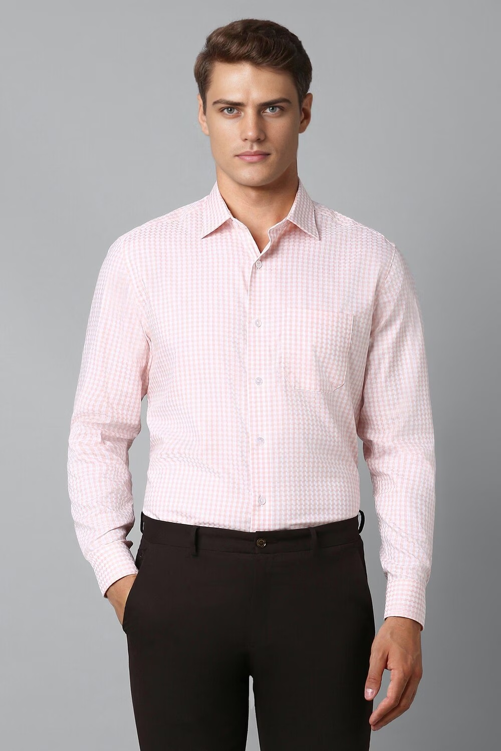 Men Pink Classic Fit Check Full Sleeves Formal Shirt-Pink
