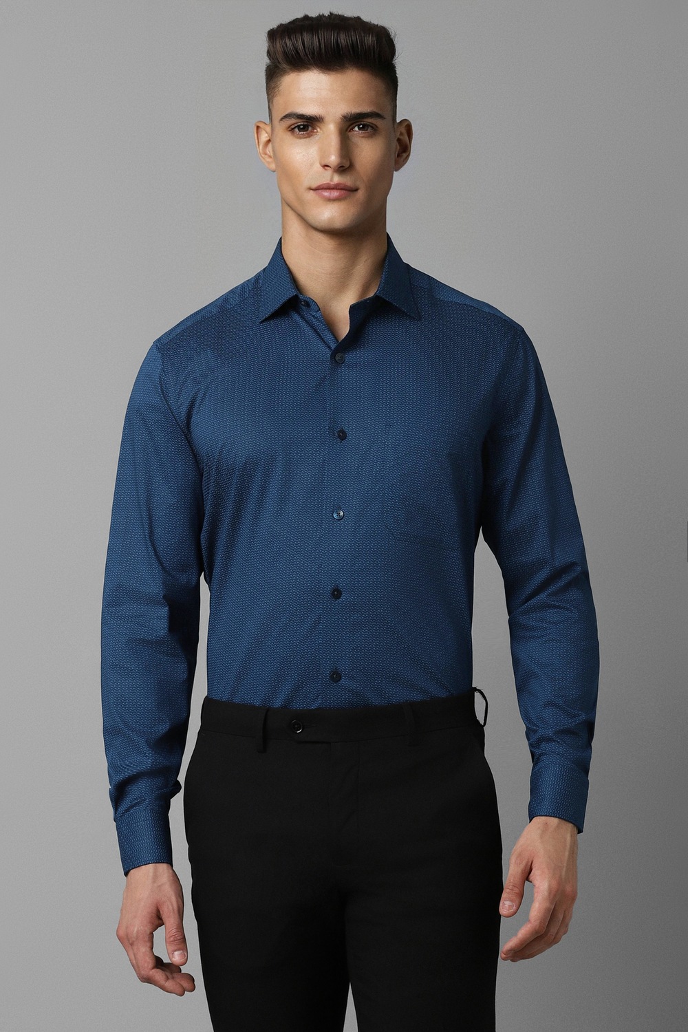 Men Navy Classic Fit Print Full Sleeves Formal Shirt-Navy