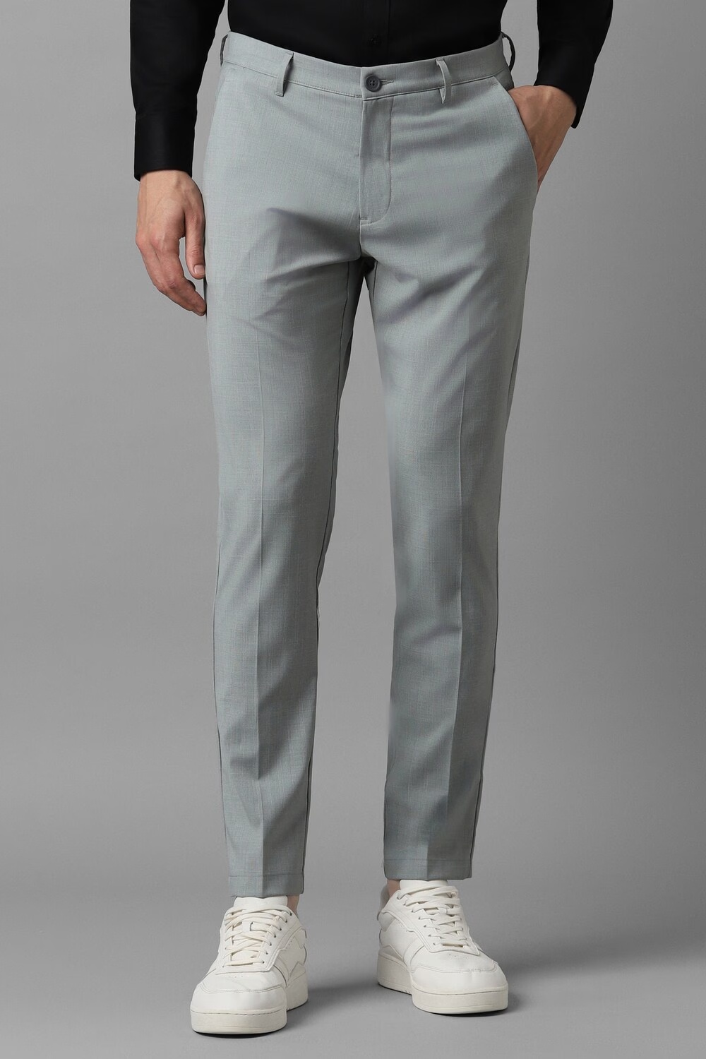 Men Grey Contemporary Fit Check Flat Front Casual Trousers-Grey 1 27665-men-grey-contemporary-fit-check-flat-front-casual-trousers-grey-1.jpg