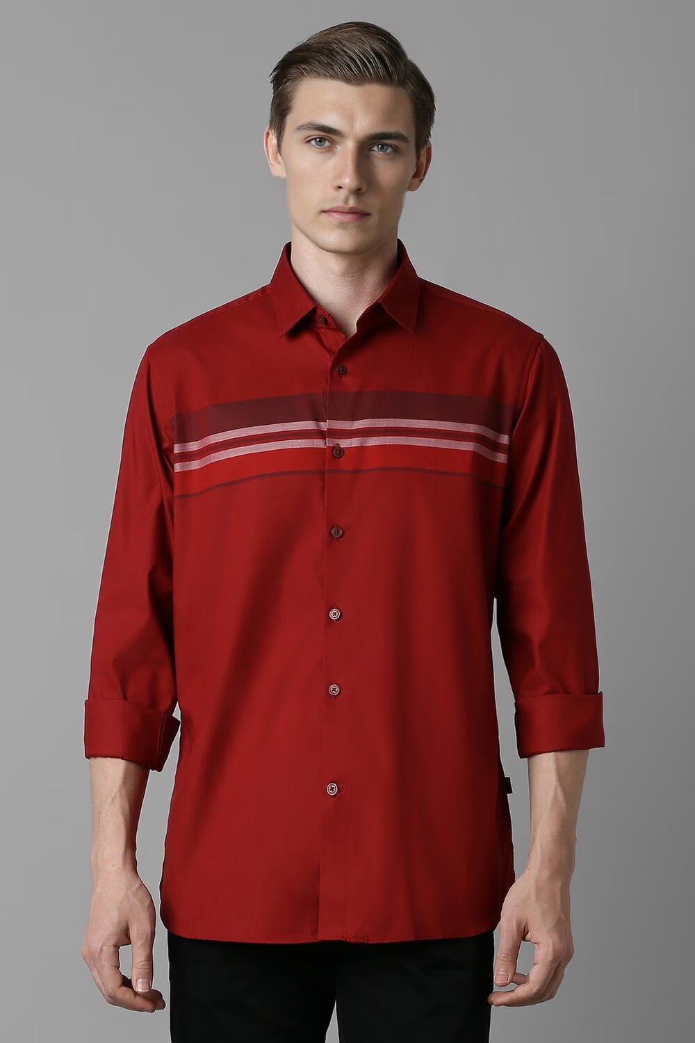 Men Red Slim Fit Patterned Full Sleeves Casual Shirt-Red