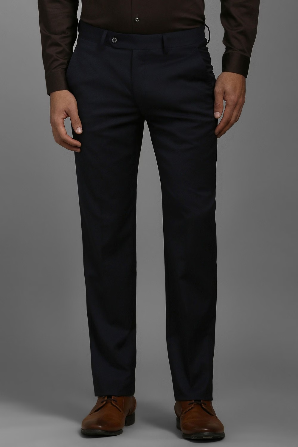 Men Black Regular Fit Print Flat Front Formal Trousers-Black