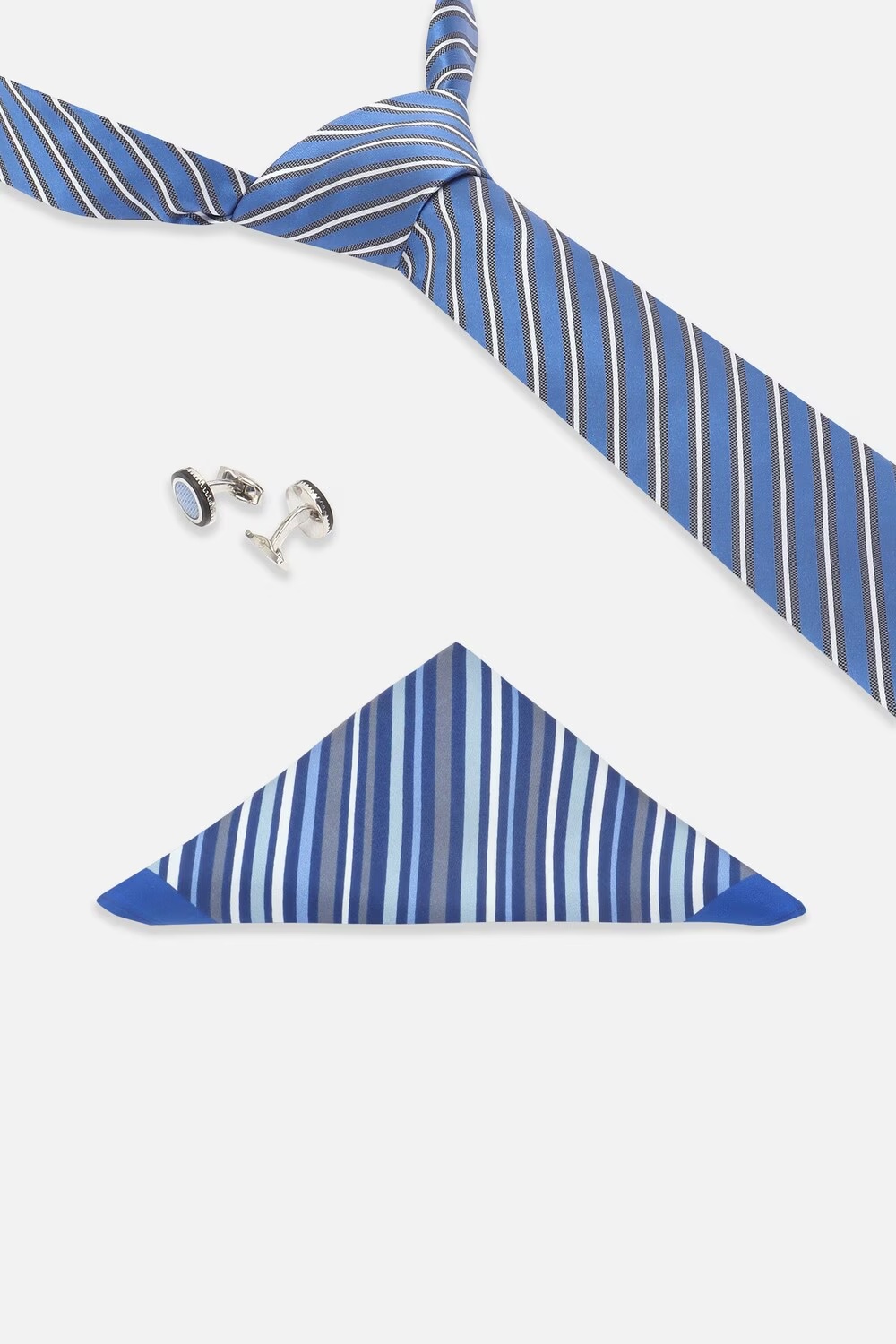 Men Blue Print Tie Pocket Square And Cufflink-Blue