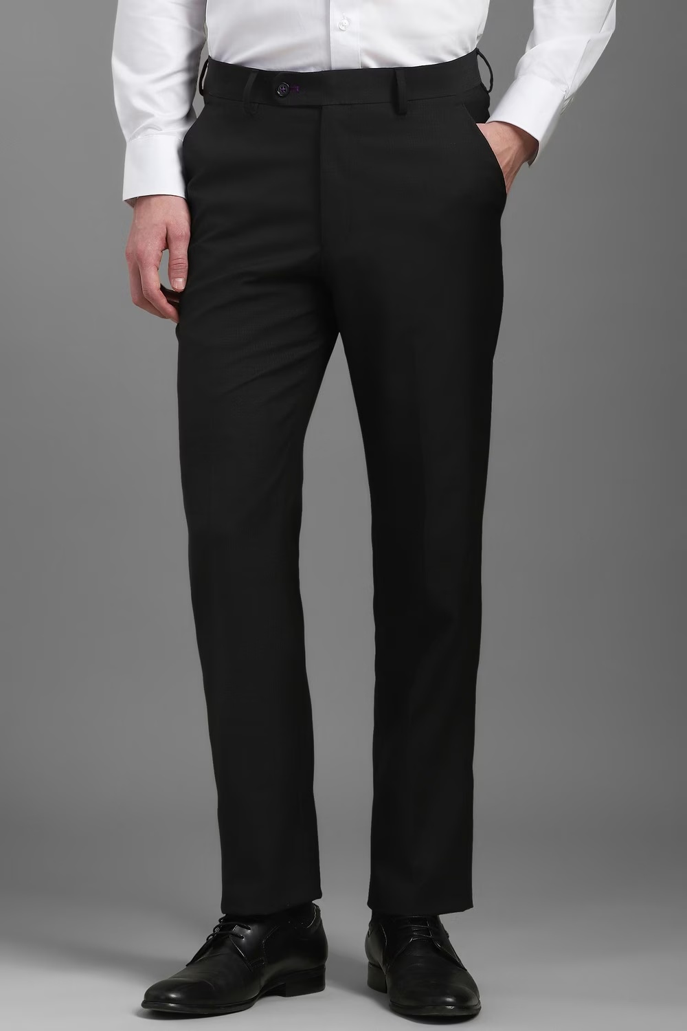Men Grey Slim Fit Print Flat Front Formal Trousers-Grey
