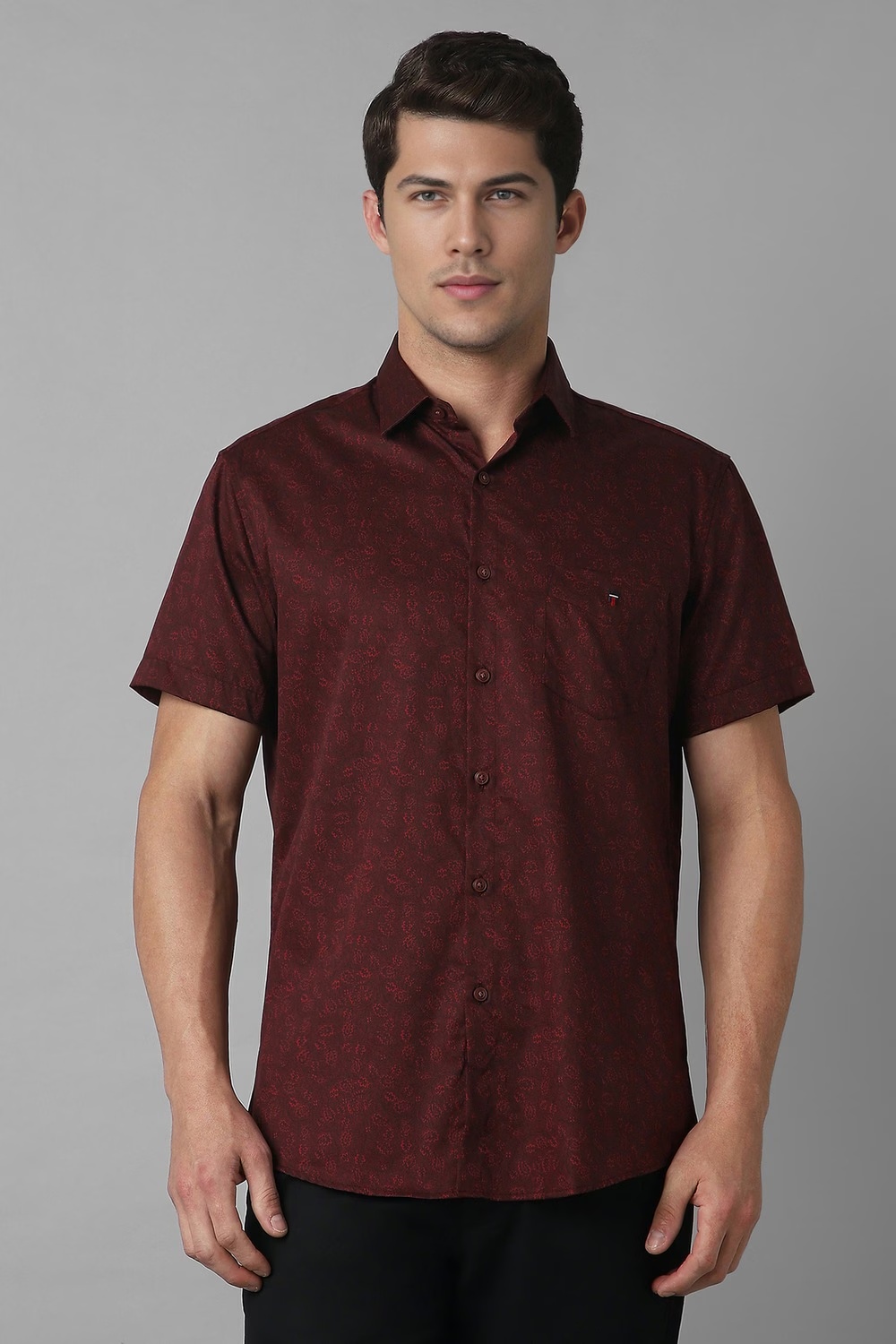 Men Maroon Print Half Sleeves Casual Shirt-Maroon