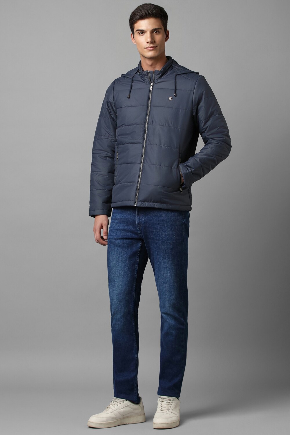 Men Casual Navy Solid Jackets-Navy