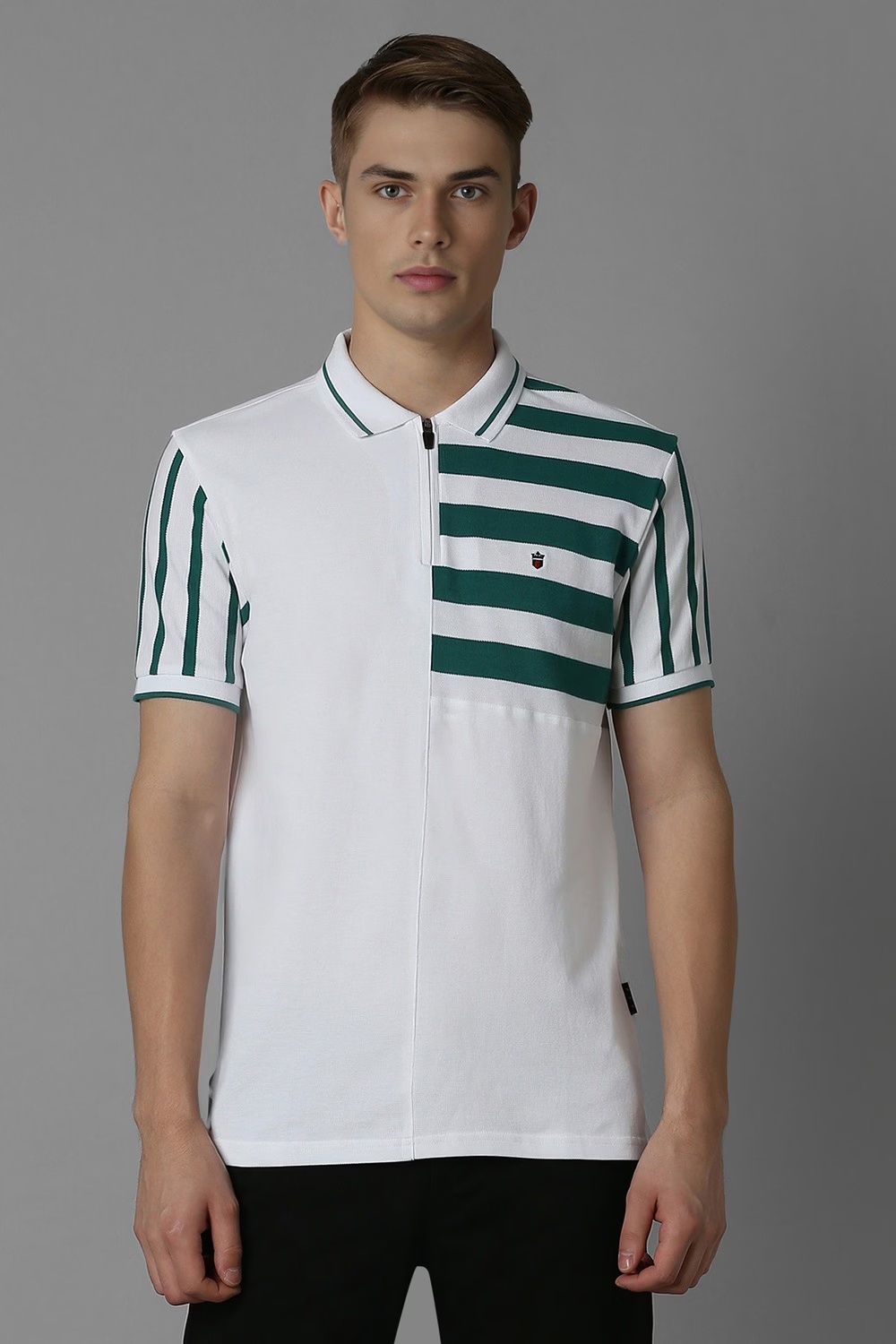 Men White Patterned Polo Neck T-shirt-White