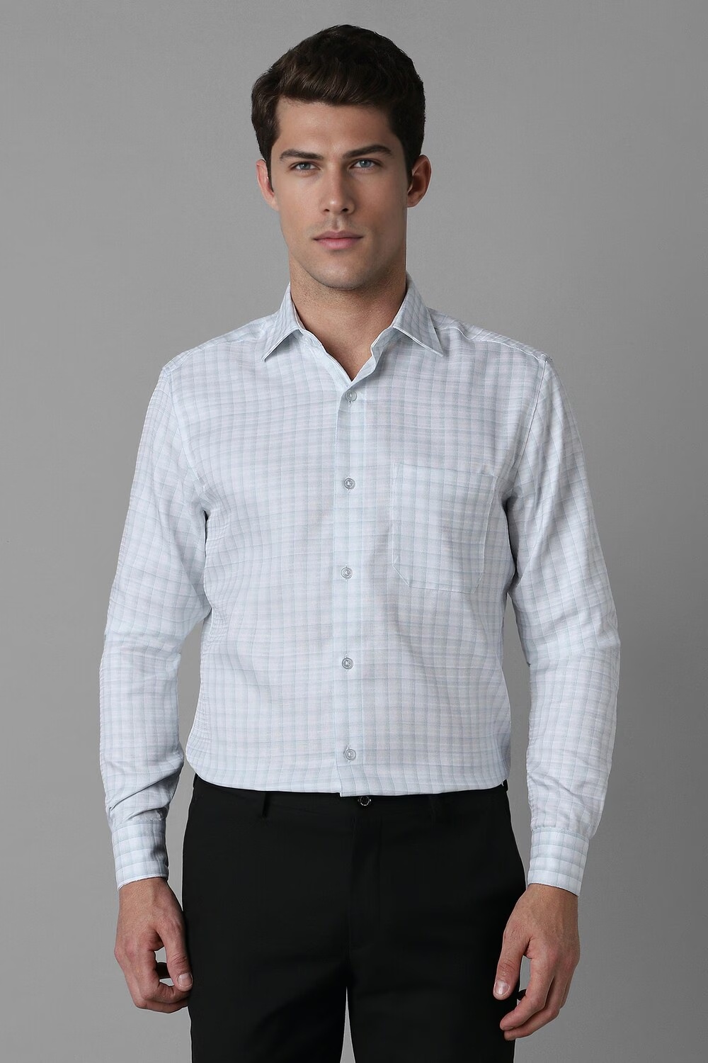 Men White Classic Fit Check Full Sleeves Formal Shirt-White
