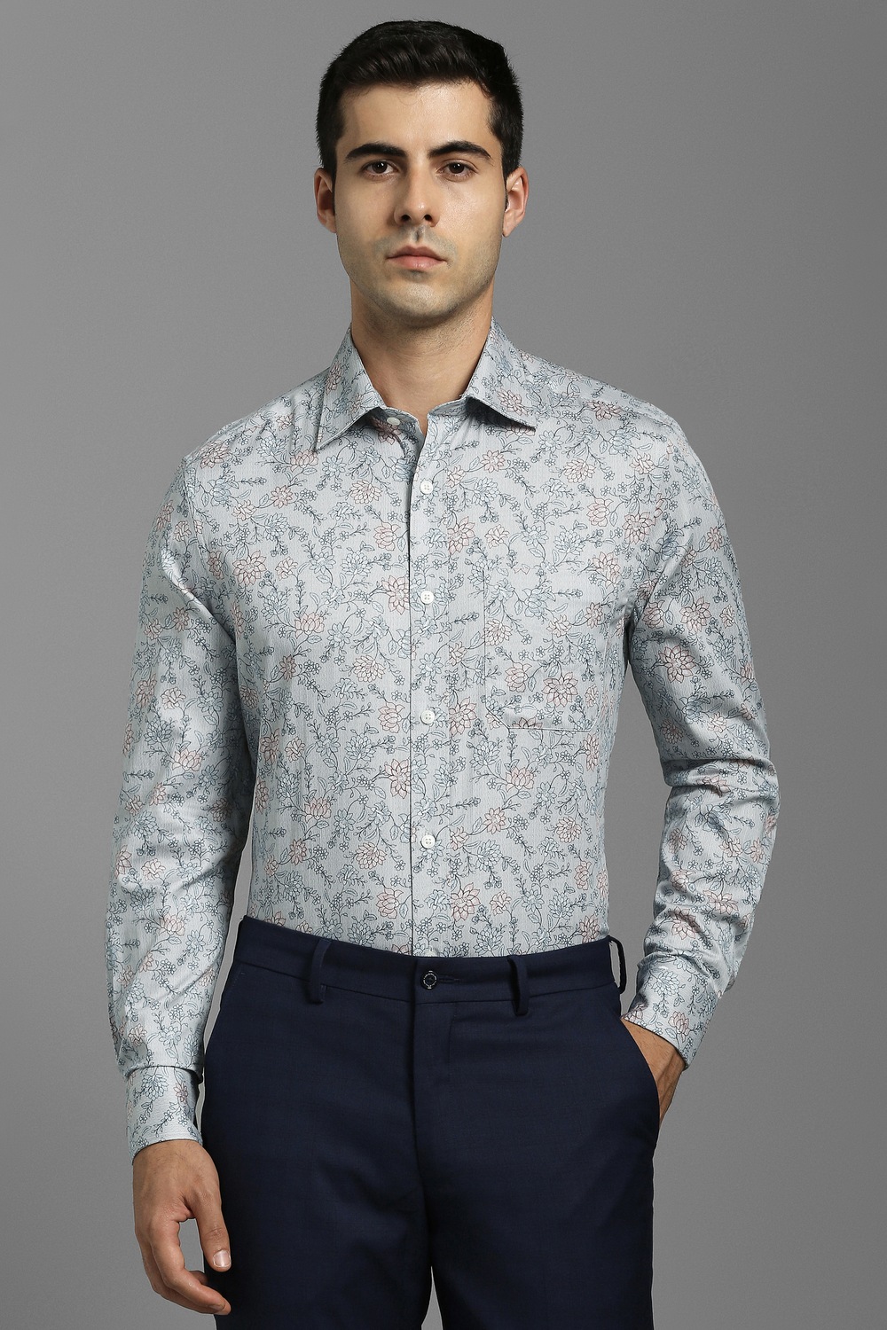 Men Grey Print Full Sleeves Formal Shirt-Grey