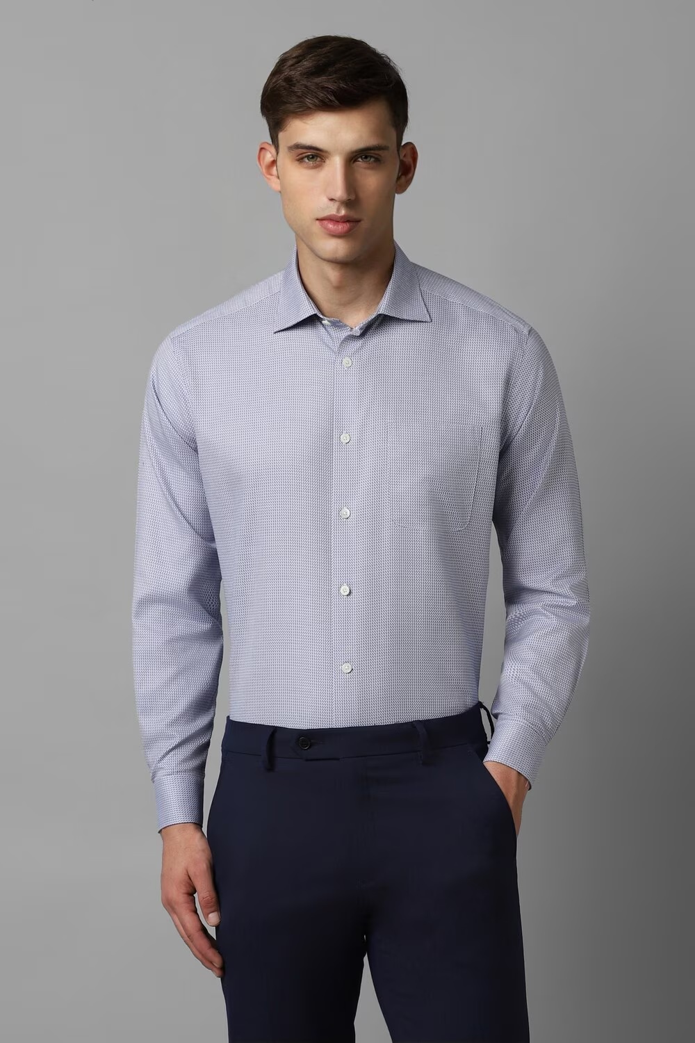 Men Blue Classic Fit Textured Full Sleeves Formal Shirt-Blue
