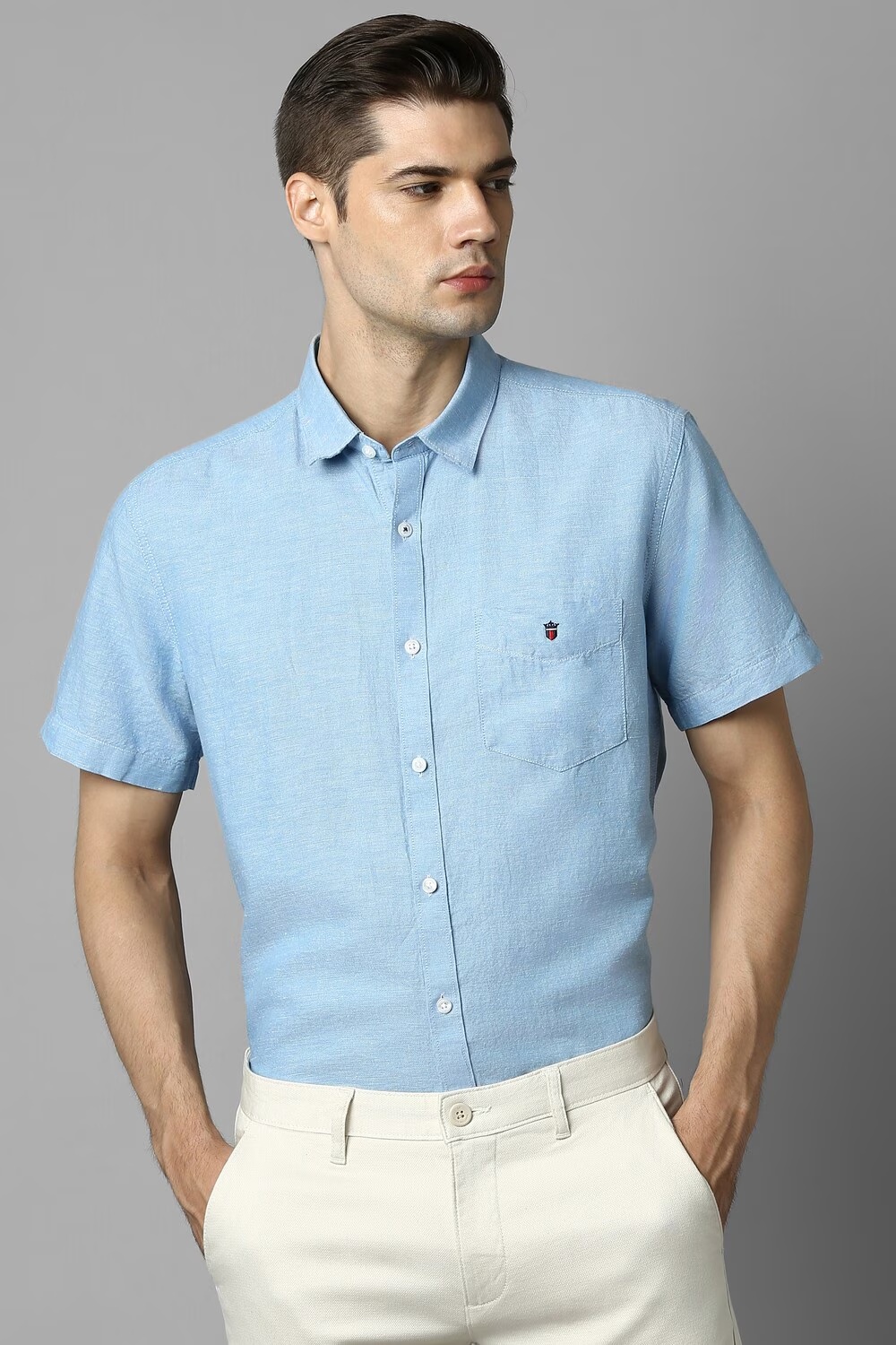 Men Blue Slim Fit Textured Half Sleeves Casual Shirt-Blue