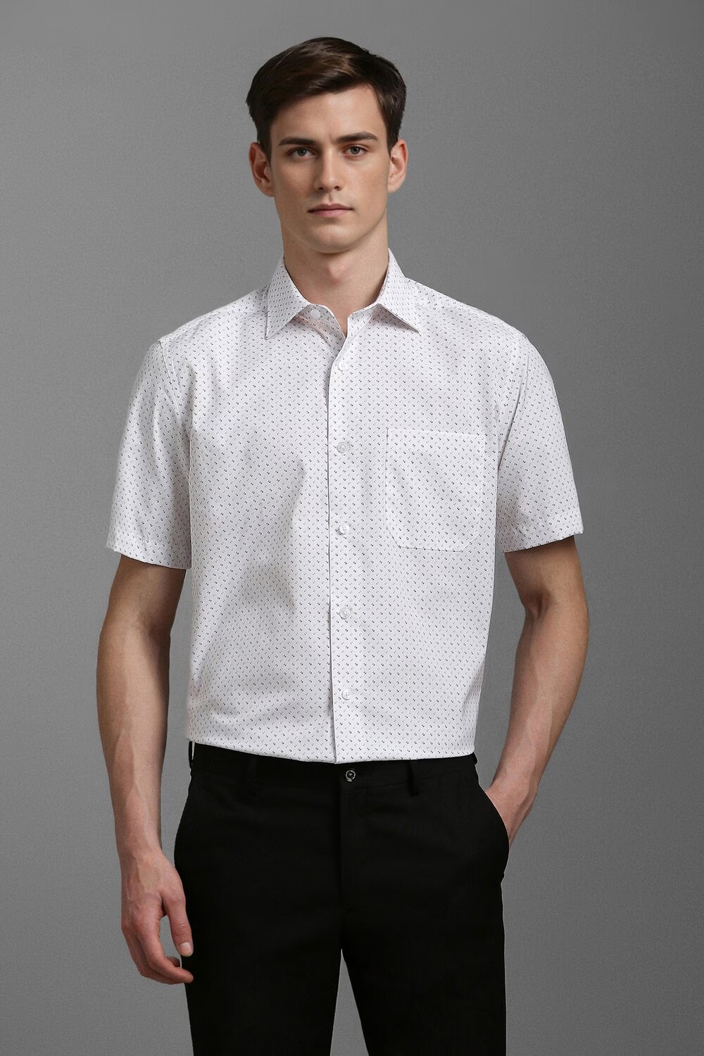 Men White Classic Fit Print Half Sleeves Formal Shirt-White