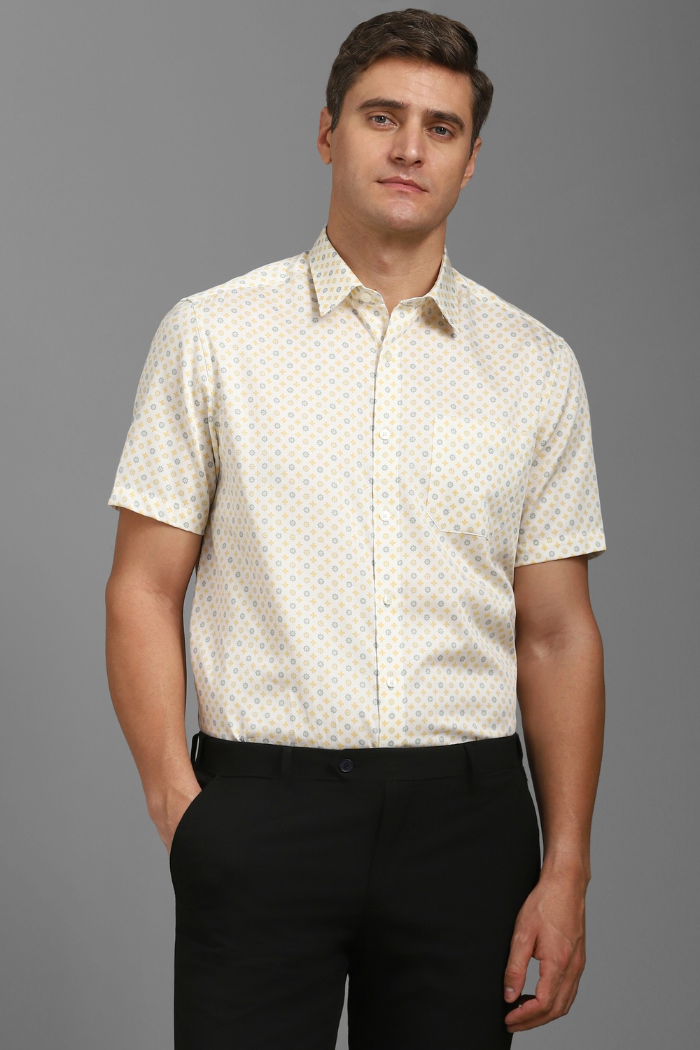Men Beige Print Half Sleeves Formal Shirt-Beige