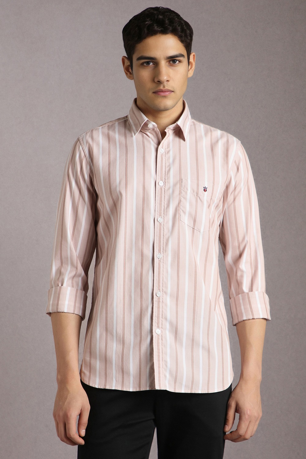 Men Beige Stripe Full Sleeves Casual Shirt-Beige