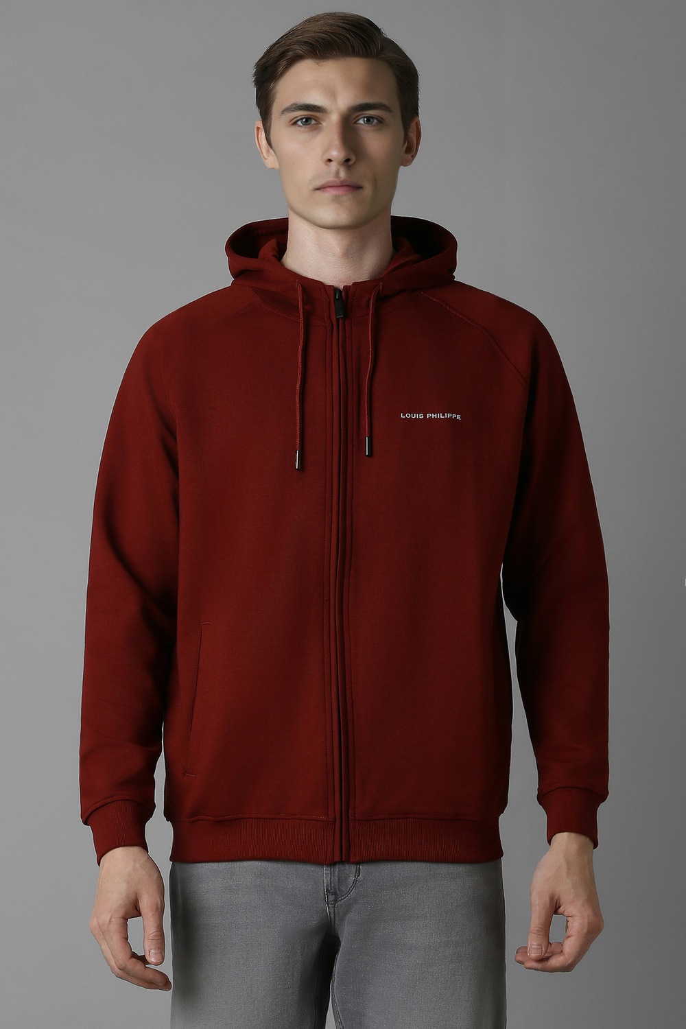 Men Casual Maroon Solid Sweatshirt-Maroon