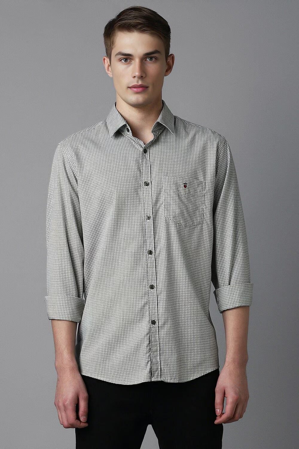 Men Grey Slim Fit Print Full Sleeves Casual Shirt-Grey