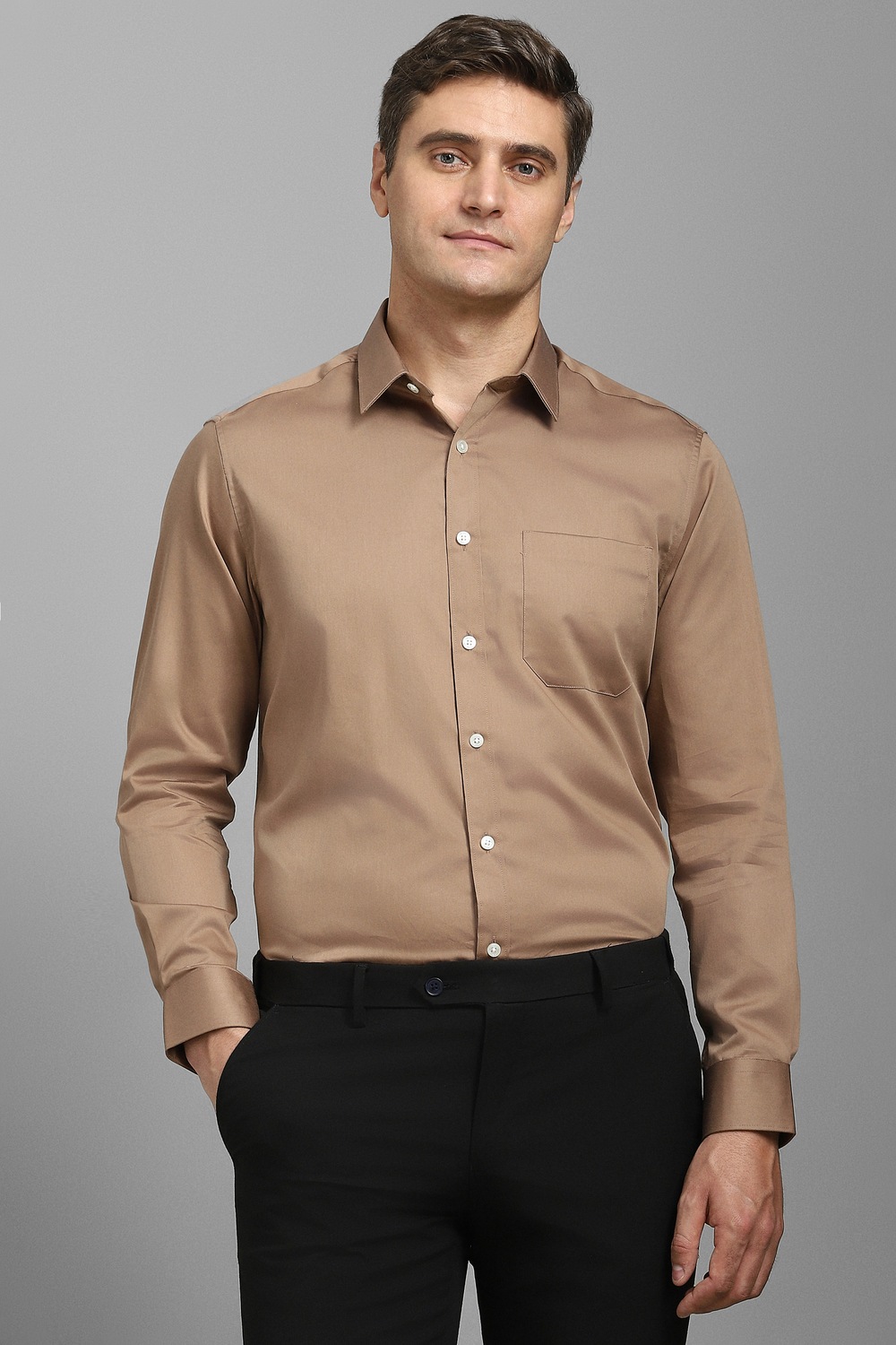 Men Brown Solid Full Sleeves Formal Shirt-Brown