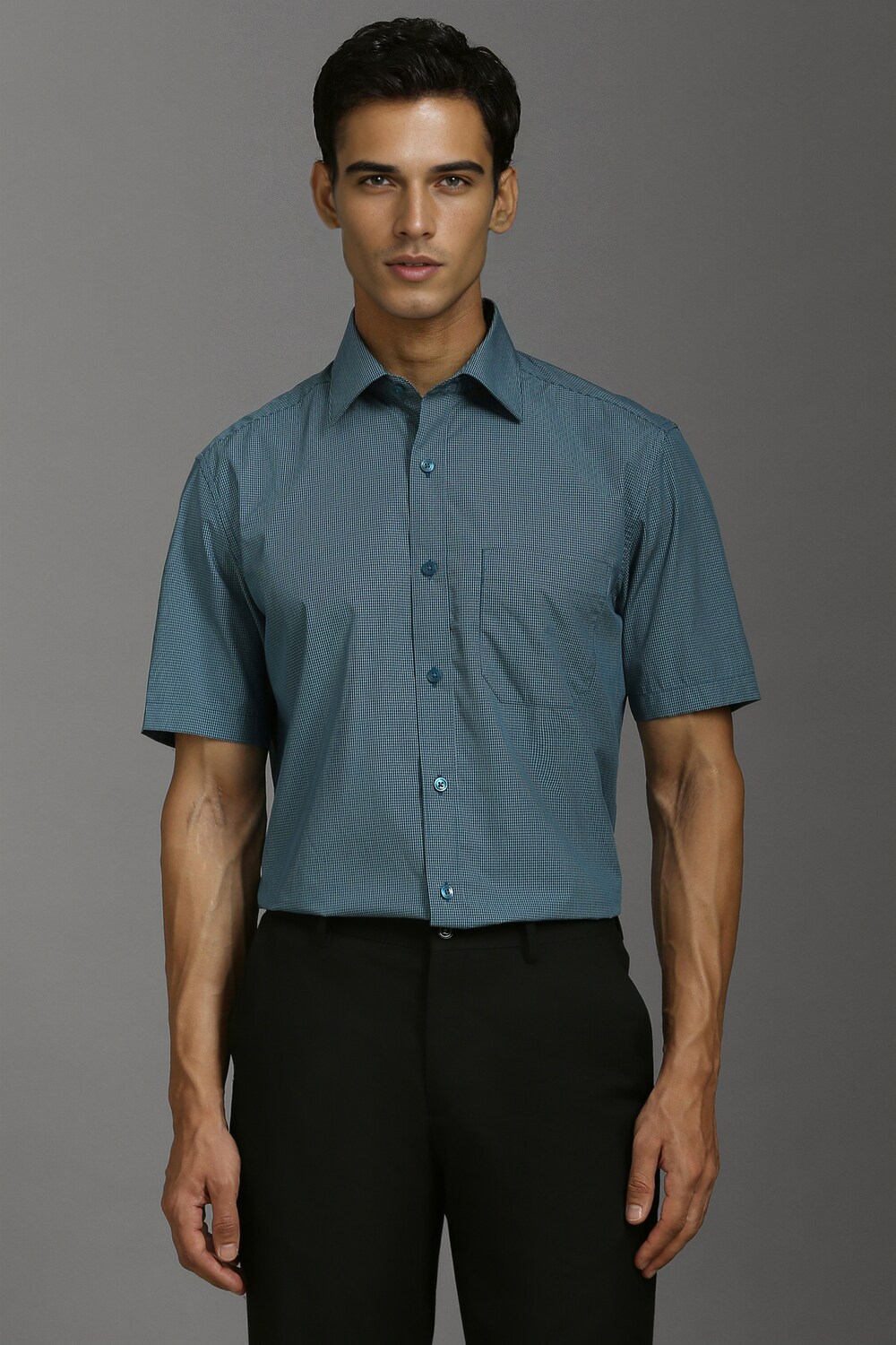 Men Green Classic Fit Check Half Sleeves Formal Shirt-Green